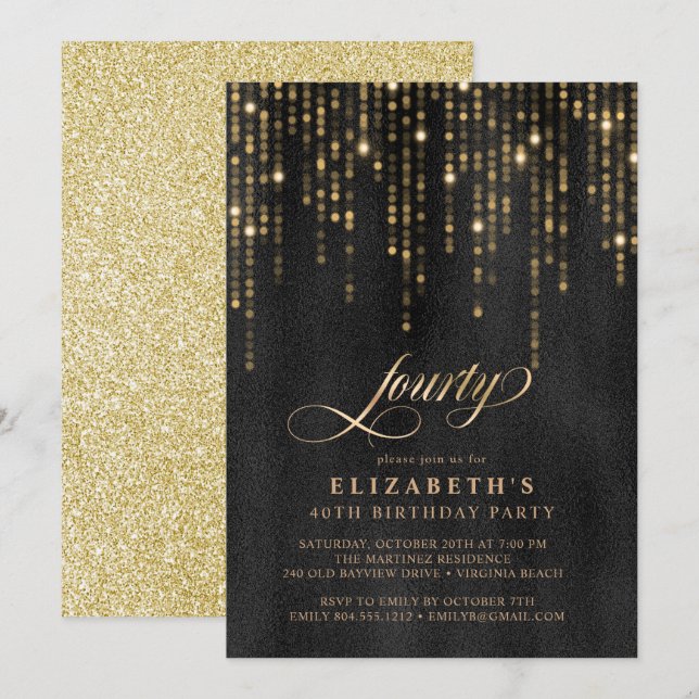 Glamourous Black and Gold Birthday Party  Invitation (Front/Back)