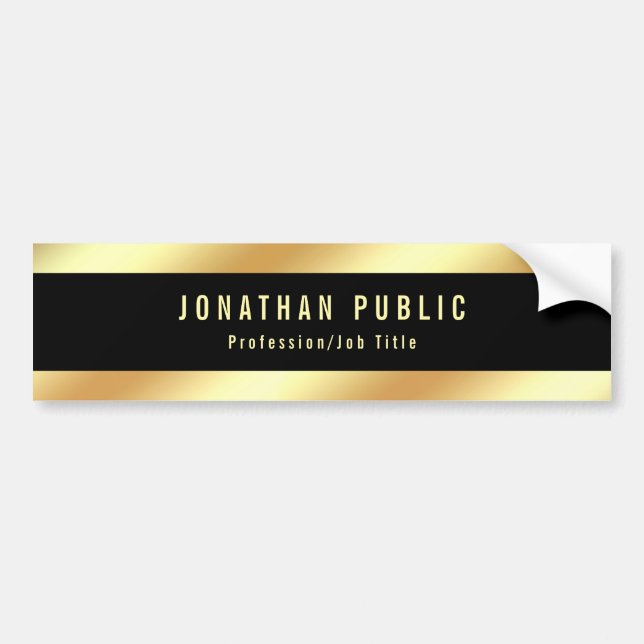 Glamourous Black And Gold Modern Template Trendy Bumper Sticker (Front)