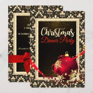 Glamourous Black and Golden Christmas Dinner Invit Invitation