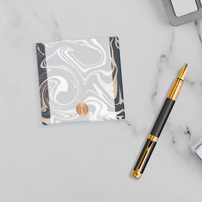 Glamourous black and rose gold marble monogrammed post-it notes (Creator Uploaded)