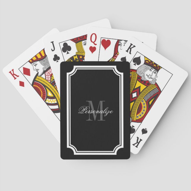 Glamourous black and white monogram playing cards (Back)