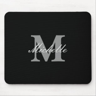 Glamourous black and white name monogram mouse mat