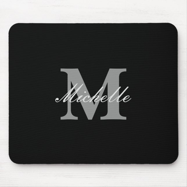 Glamourous black and white name monogram mouse mat (Front)