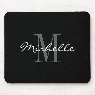 Glamourous black and white name monogram mouse pad