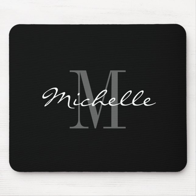 Glamourous black and white name monogram mouse pad (Front)