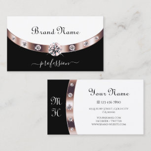 Glamourous Black and White Rose Gold with Initials Business Card