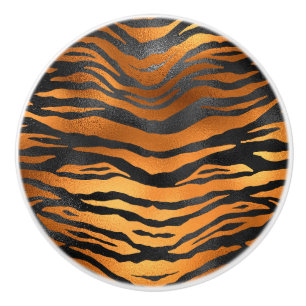 Glamourous Black Brown Tiger Stripes Animal Print Ceramic Knob