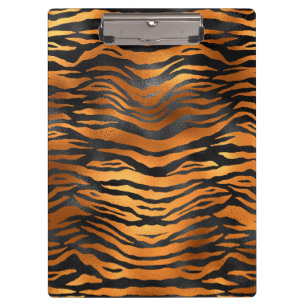 Glamourous Black Brown Tiger Stripes Animal Print Clipboard