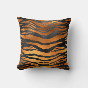 Glamourous Black Brown Tiger Stripes Animal Print Cushion
