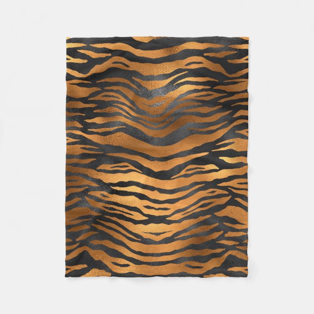 Glamourous Black Brown Tiger Stripes Animal Print Fleece Blanket (Front)