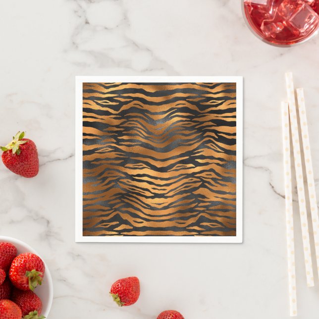 Glamourous Black Brown Tiger Stripes Animal Print Napkin (Insitu)