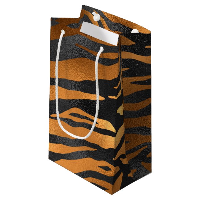 Glamourous Black Brown Tiger Stripes Animal Print Small Gift Bag (Front Angled)