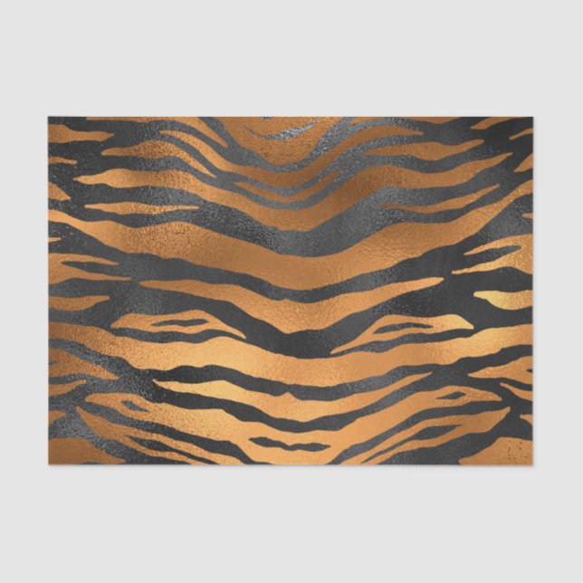 Glamourous Black Brown Tiger Stripes Animal Print Tissue Paper (Front)