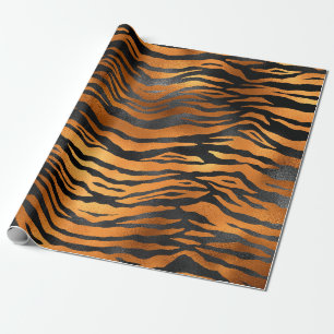 Glamourous Black Brown Tiger Stripes Animal Print Wrapping Paper