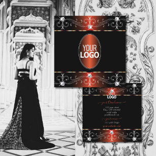 Glamourous Black Copper Ornate Ornaments with Logo Square Business Card