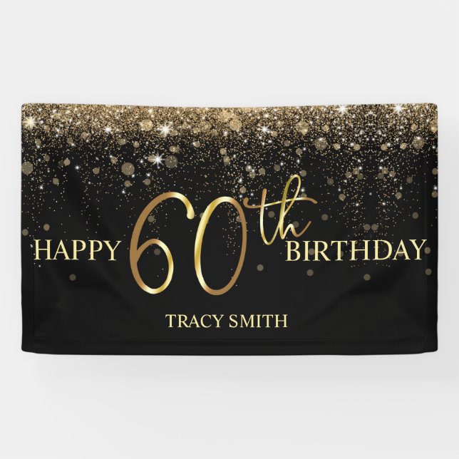 Glamourous Black Gold Glitter 60th Birthday Banner (Horizontal)