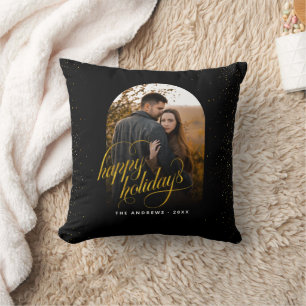 Glamourous Black & Gold Glitter Holiday Arch Phot Cushion