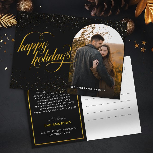 Glamourous Black & Gold Glitter  Holiday Arch Phot Postcard (Creator Uploaded)