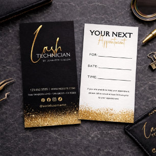 Glamourous Black & Gold Lash Tech Appointment Card