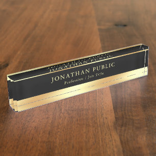 Glamourous Black Gold Name Text Elegant Classic Nameplate