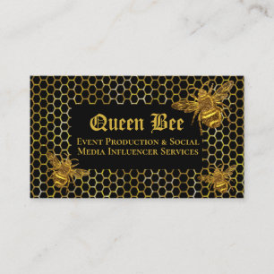 Glamourous Black Gold Queen Bee Events Influencer  Business Card