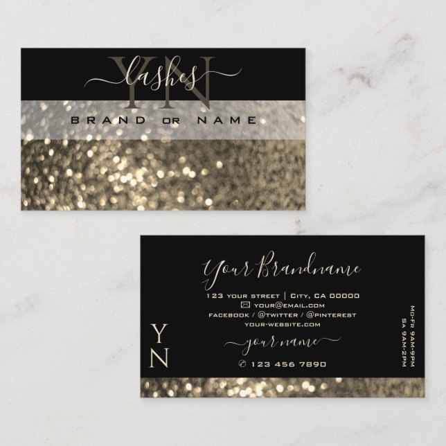 Glamourous Black Gold Sparkle Glitter with Monogra Business Card (Front/Back)