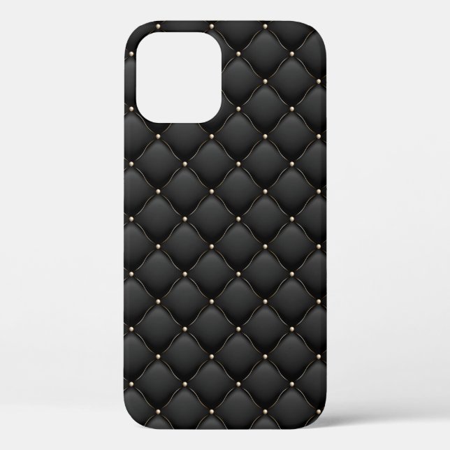 Glamourous Black Gold Studded Quilted Pattern Case-Mate iPhone Case (Back)