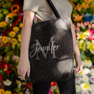 Glamourous Black Grey and White Monogram Tote Bag