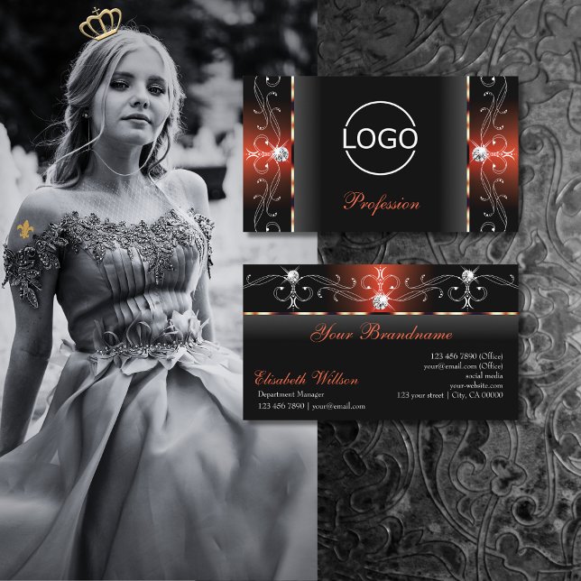Glamourous Black Lava Red Squiggled Jewels and Log Business Card (Creator Uploaded)