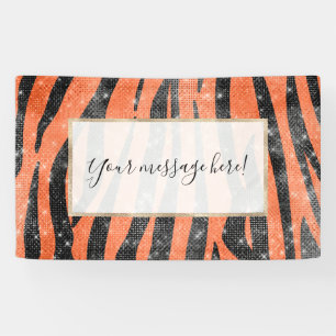 Glamourous Black Orange Glitter Animal Tiger Strip Banner