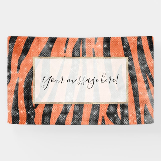 Glamourous Black Orange Glitter Animal Tiger Strip Banner (Horizontal)