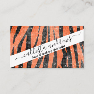 Glamourous Black Orange Glitter Animal Tiger Strip Business Card