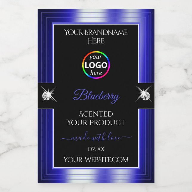 Glamourous Black Shiny Blue with Logo Product Labe Food Label (Single Label)