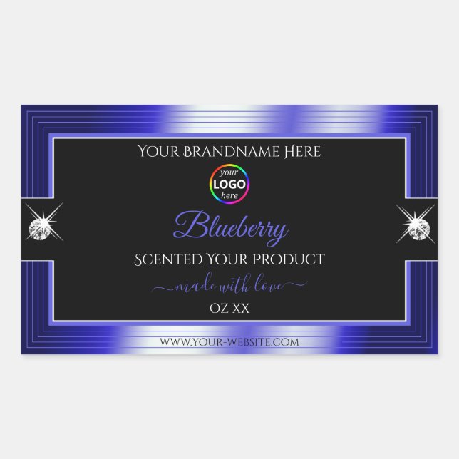 Glamourous Black Shiny Blue with Logo Product Labe Rectangular Sticker (Front)