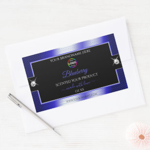 Glamourous Black Shiny Blue with Logo Product Labe Rectangular Sticker