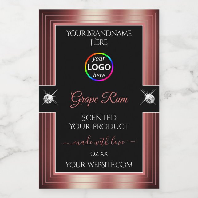 Glamourous Black Shiny Wine Red Logo Product Label (Single Label)