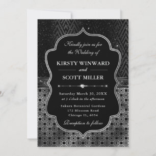 Glamourous Black Silver Art Deco Wedding Invitation
