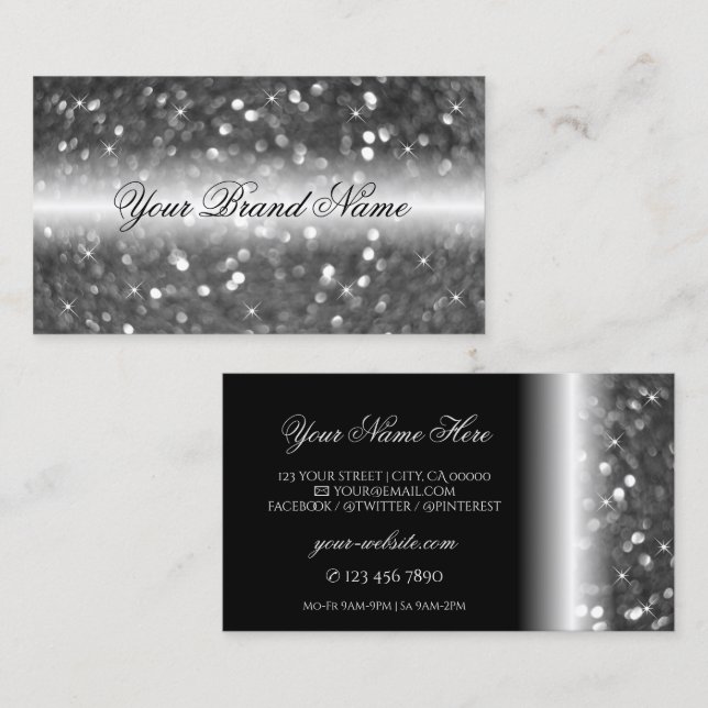 Glamourous Black Silver Sparkling Glitter Stylish Business Card (Front/Back)