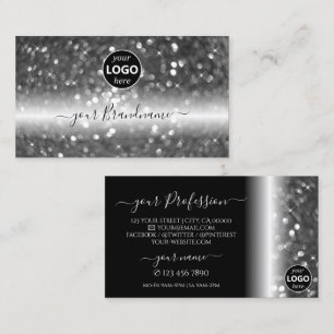 Glamourous Black Silver Sparkling Glitter with Log Business Card