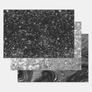 Glamourous Black & Silver Sparkling Patterns Wrapping Paper Sheet