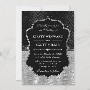 Glamourous Black Silver Zebra Stripes Wedding Invitation
