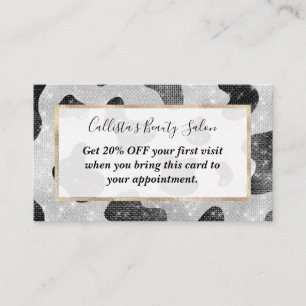 Glamourous Black Sparkly Glitter Sequins Cow Print Discount Card