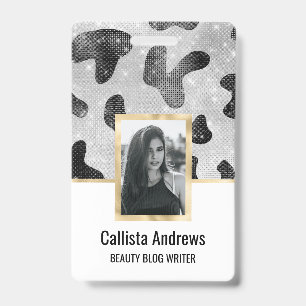 Glamourous Black Sparkly Glitter Sequins Cow Print ID Badge