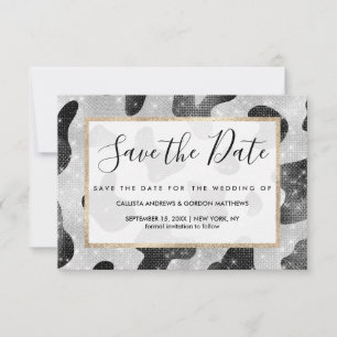 Glamourous Black Sparkly Glitter Sequins Cow Print Save The Date