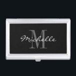 Glamourous black white monogram business card case<br><div class="desc">Glamourous black and white monogram corporate business card case. Stylish script typography template with name initial letter. Add your own personalised name or company name. Custom biz card holder for entrepreneurs. Classy chic initialled design for professional men and women.</div>