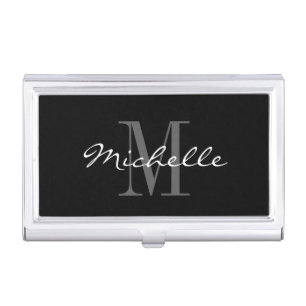 Glamourous black white monogram business card case