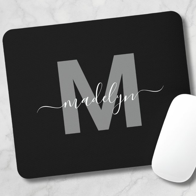 Glamourous Black White Name Monogram Mouse Mat (Glamorous Black White Name Monogram Mouse Pad)