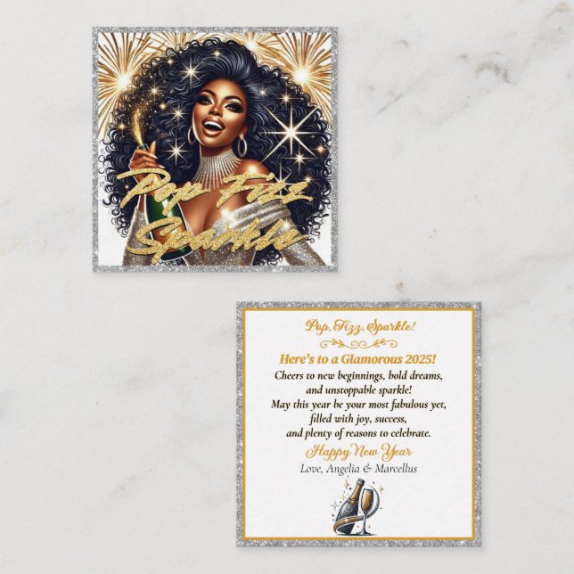  Glamourous Black Woman Popping Champagne  Enclosure Card (Front/Back)
