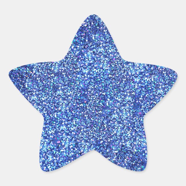 Glamourous Blank Blue Glitter Look Modern Template Star Sticker (Front)