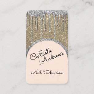 Glamourous Bling Champagne Glitter Drip Nail Tech Business Card